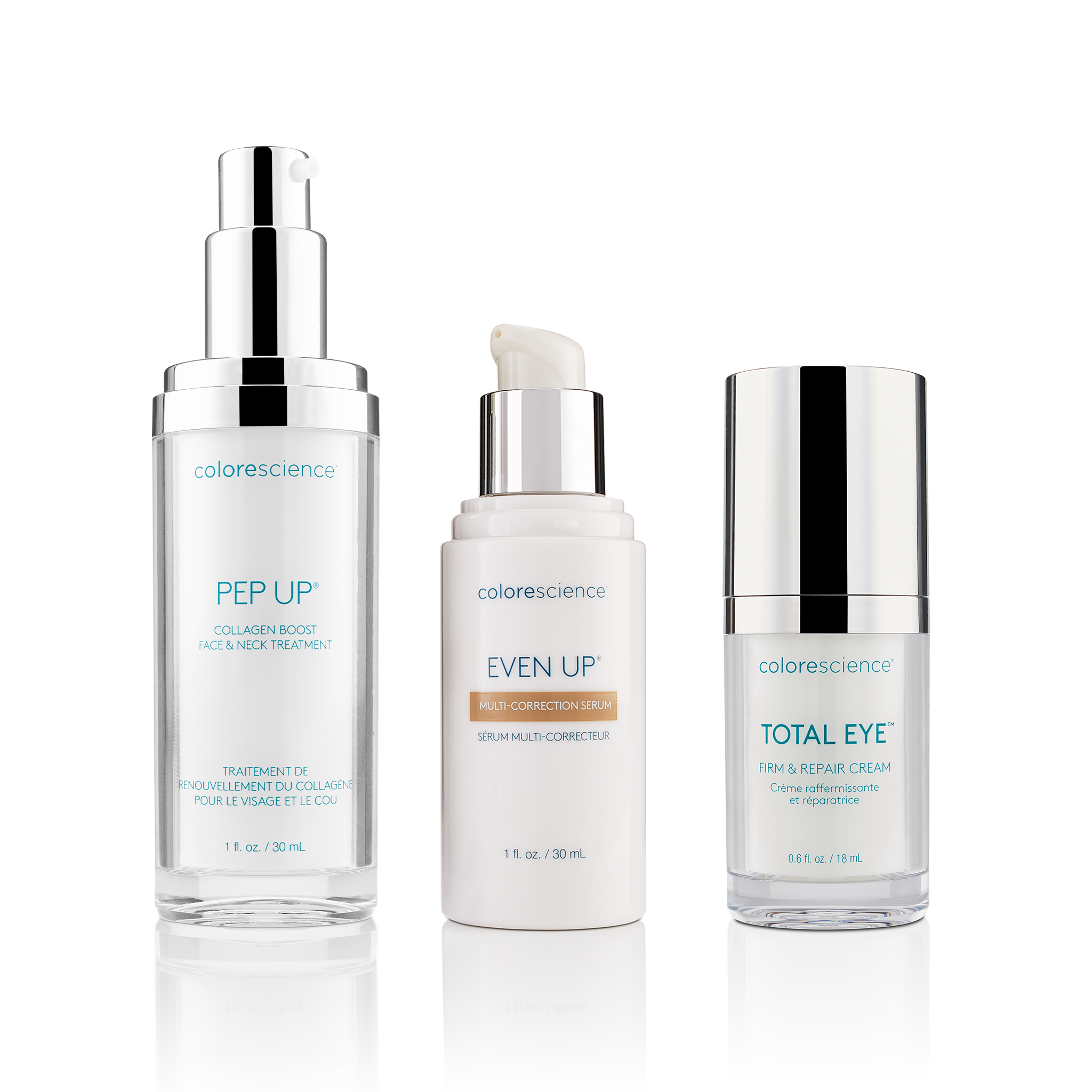Undo Damage + Smooth Skin: Pep Up Collagen Boost Face & Neck Serum, Even Up Multi-Correction Serum, Total Eye Firm & Repair Cream || all